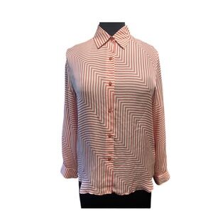JOSEPHINE CHAUS LONG SLEEVE STRIPED BUTTON DOWN SILK BLOUSE NWOT SIZE 16.